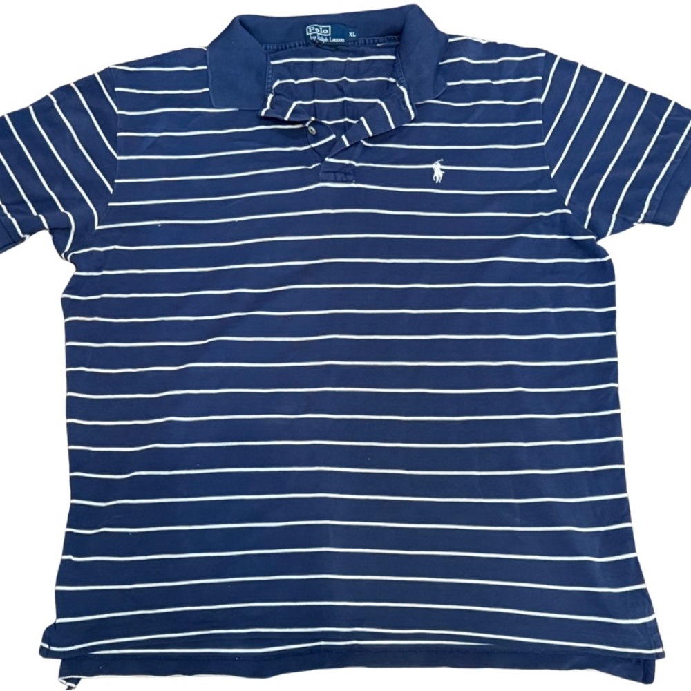 Polo Ralph Lauren Navy Striped Polo Shirt Mens XL Classic Prep Cotton